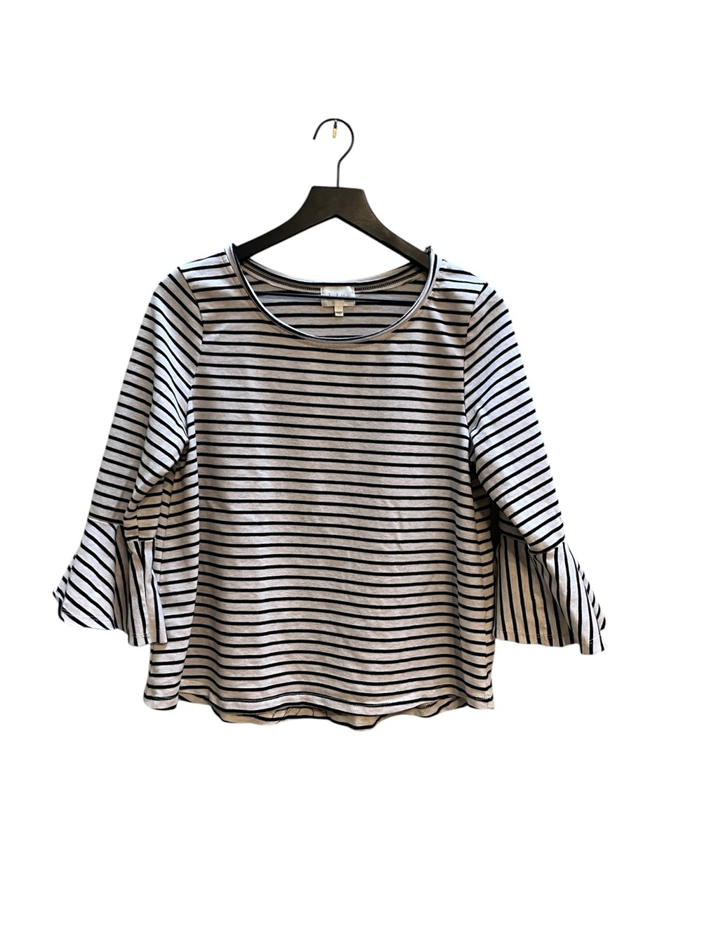 Deletta by Anthropologie Striped Bell Sleeve Top - Black & White size large